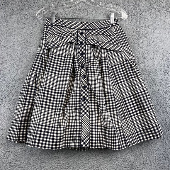 Odille Dresses & Skirts - Odille Anthropologie Women’s Blue & cream Plaid Pleated Flared Skirt 2